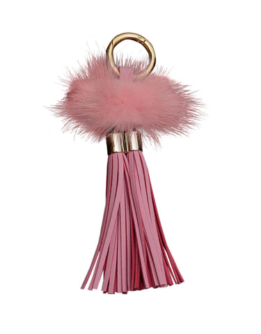 Leder Quaste mit Fell Applikation - rosa